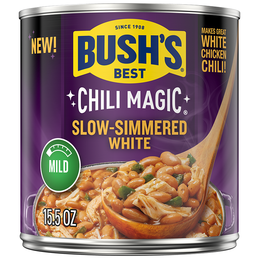 Bush's® New Slow-Simmered White Chili Magic® Makes White Chicken Chili in Three Easy Steps